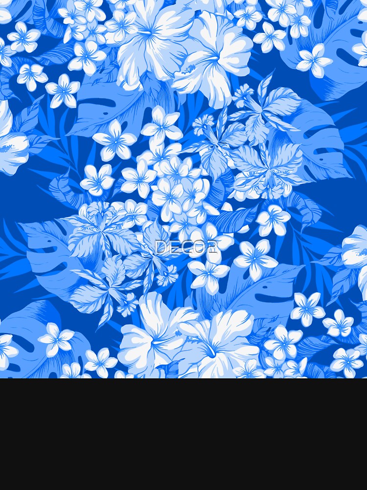 Blue And White Hawaiian Floral And Leaf Pattern by DEC02 T-Shirts, Hoodie, Sweatshirt | BlankRebels.com (Image 3)