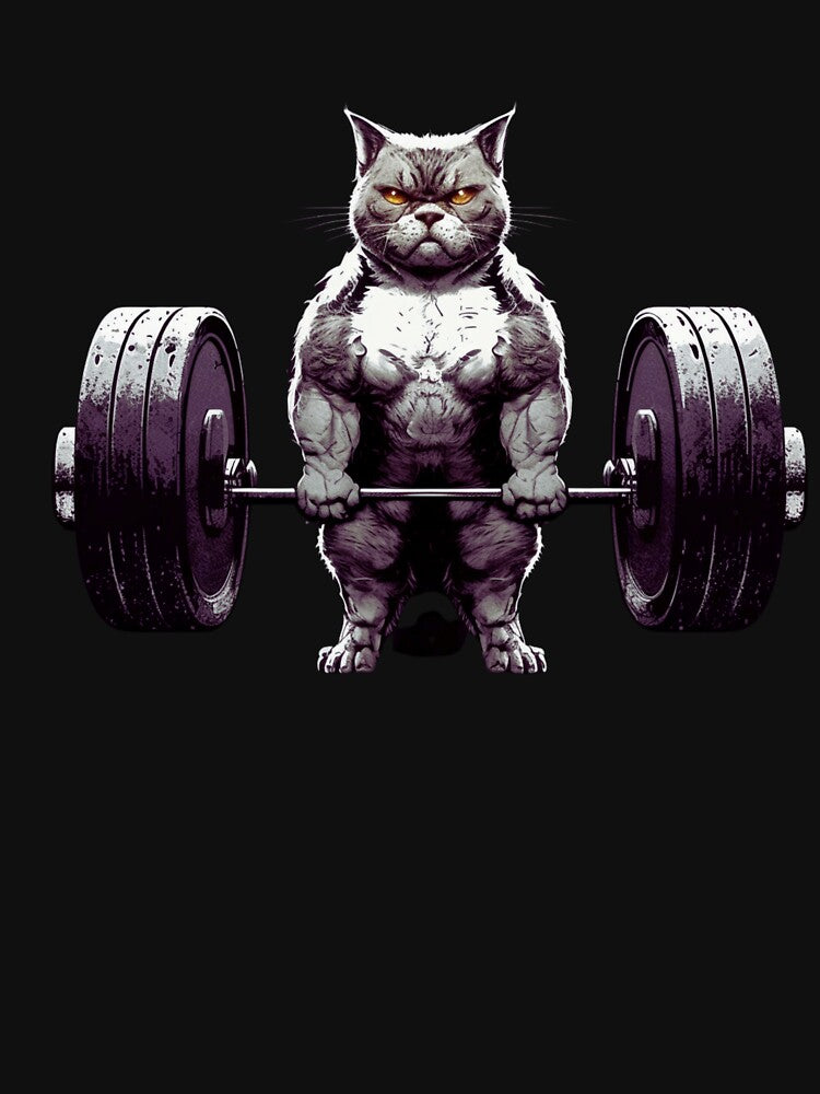 Cat Deadlift Funny Powerlifting Gym Cat Fitness Art by Poodoo
