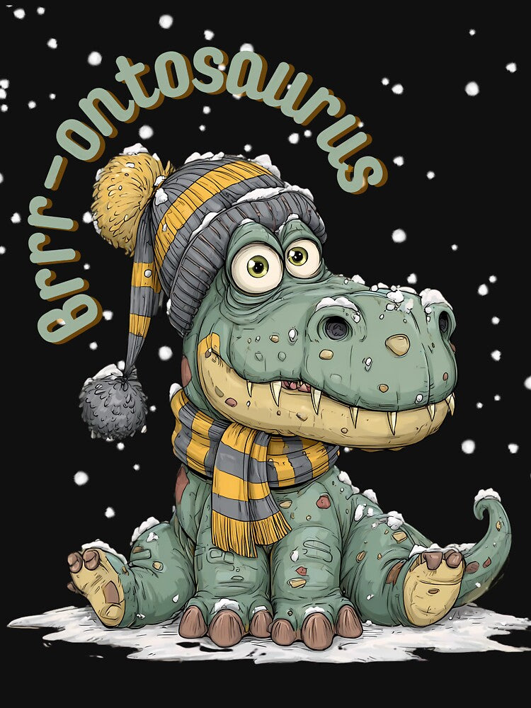 Funny Winter Dinosaur Brontosaurus Cartoon Design by MTJ-Mushrooms T-Shirts, Hoodie, Sweatshirt | BlankRebels.com (Image 2)