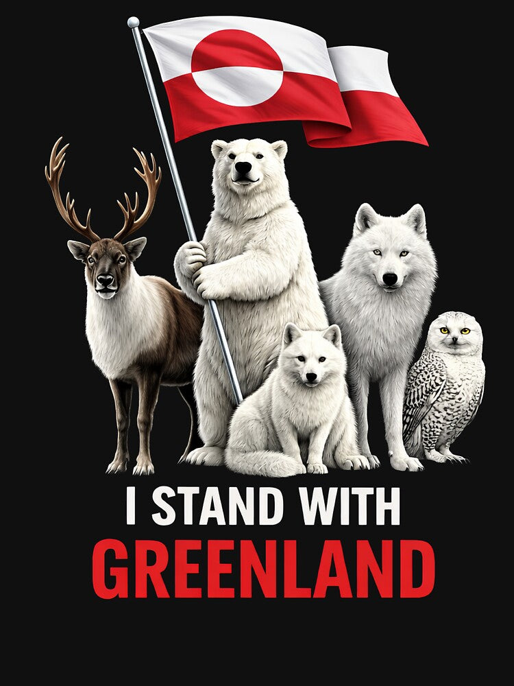 I Stand With Greenland – Greenland Flag & Arctic Wildlife | Polar Bear Wolf Fox Owl by PosiMCreations T-Shirts,... (Image 3)
