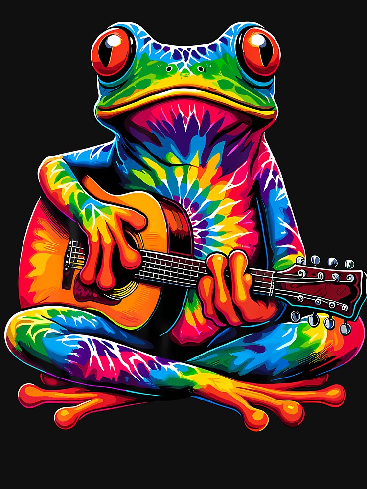 Tie-Dye Frog Playing Guitar Peace Sign Hippie by LauraLydiaa T-Shirts, Hoodie, Sweatshirt | BlankRebels.com (Image 3)