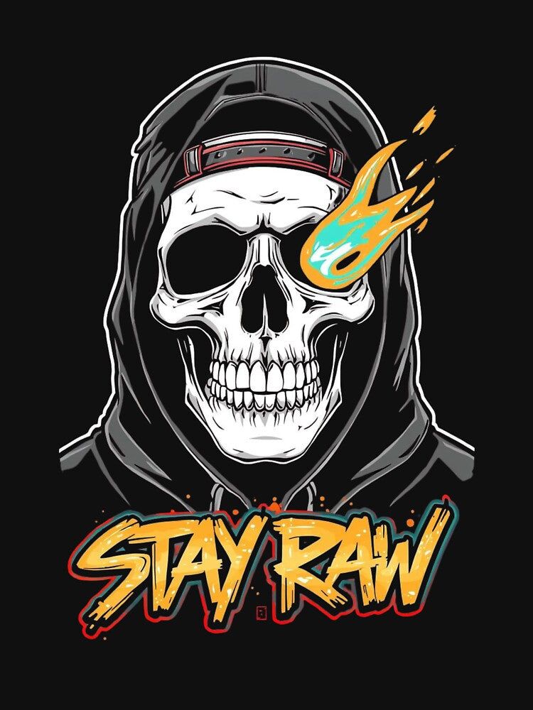 Stay Raw Skull Hoodie Streetwear T-Shirt | Bold Urban Graphic Design by ZYNORAworld Sweatshirt | BlankRebels.com (Image 3)