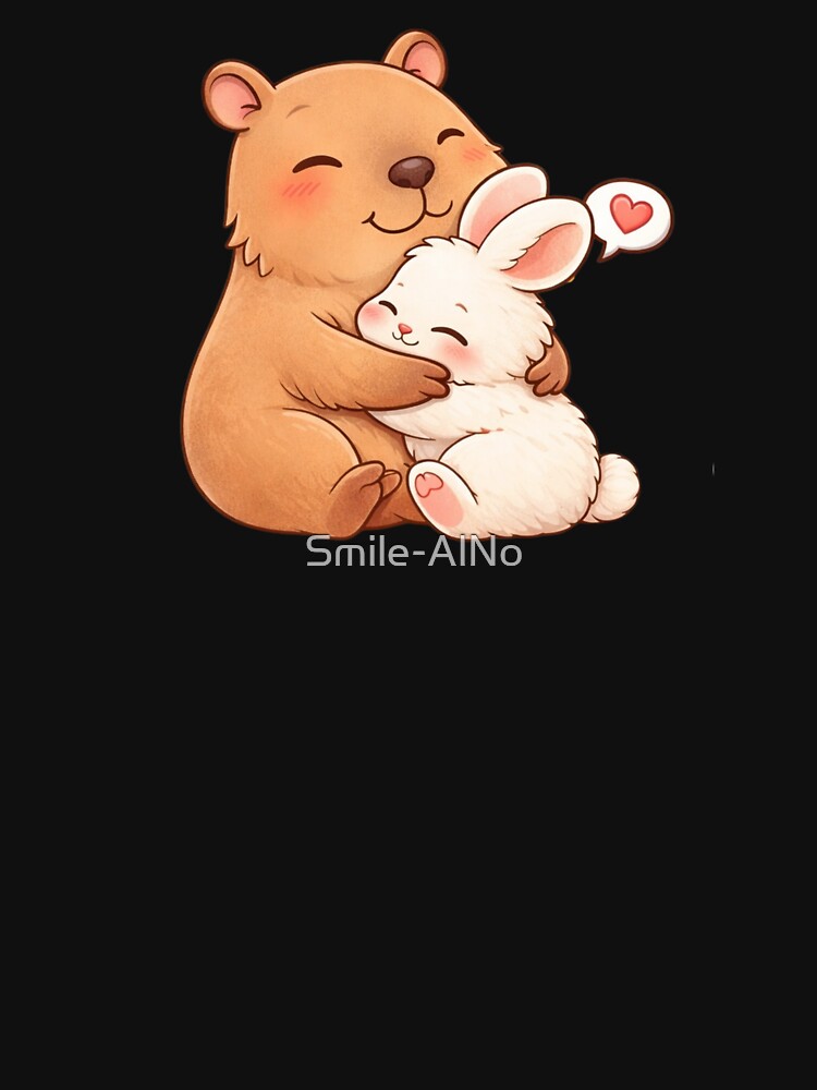 Kawaii Capybara Hugging Bunny — Soft Cozy Animal Illustration by Smile-AlNo T-Shirts, Hoodie, Sweatshirt (Image 3)