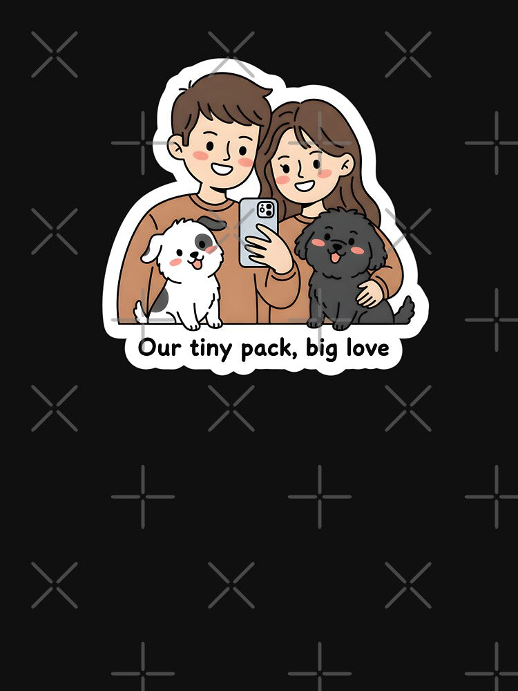Couple with Pets – Our Tiny Pack Big Love Design, Cute Family Illustration, Dog Lover Couple Gift by... (Image 3)