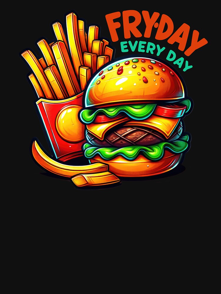 FRY-DAY EVERY DAY - Classic love between Burger and Fries by PrintMastery T-Shirts, Hoodie, Sweatshirt (Image 3)