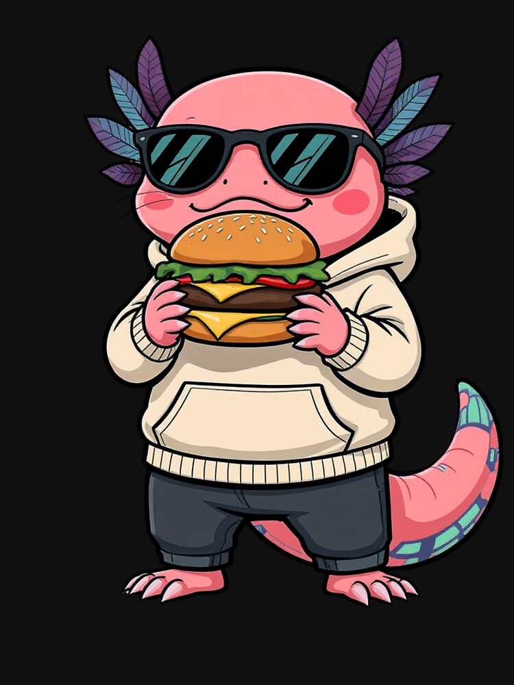 Cool Axolotl Eating Burger – Chill Food Lover Illustration by ColorSplash123 T-Shirts, Hoodie, Sweatshirt (Image 3)