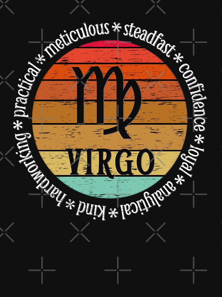 Virgo,zodiac sign and lettering, sunset retro style by plastic2021 T-Shirts, Hoodie, Sweatshirt | BlankRebels.com (Image 3)