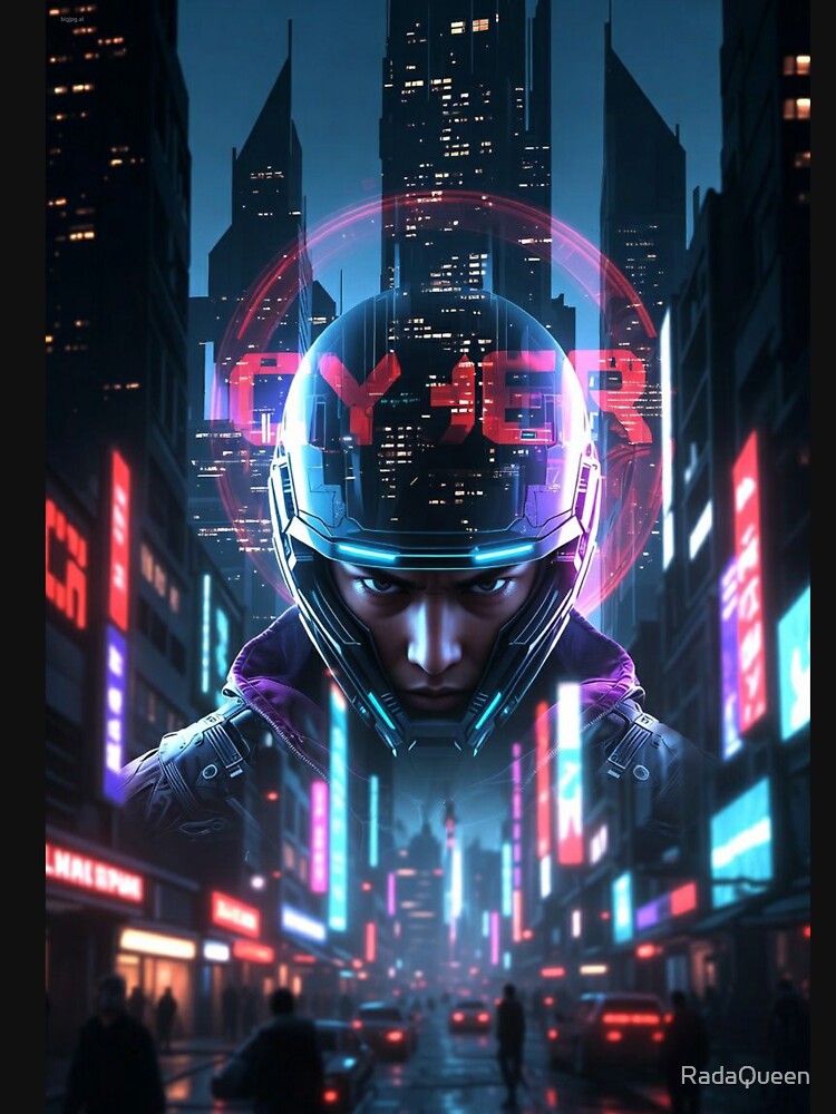 Cyber Helmet Warrior – Neon Futuristic Rider in Mega City Glow by RadaQueen T-Shirts, Hoodie, Sweatshirt (Image 3)