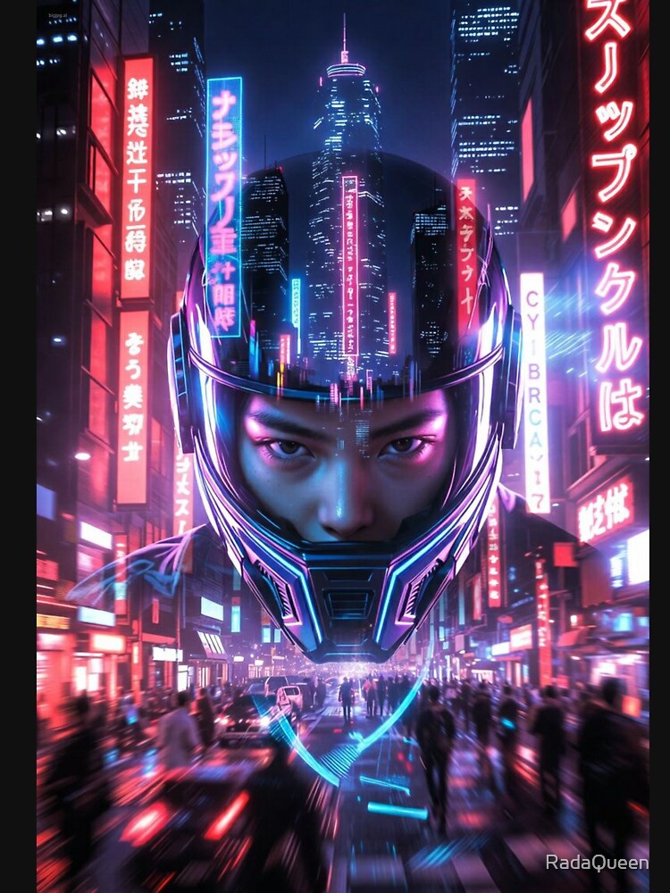 Cyberpunk Neon Helmet Reflection – Futuristic Rider in Japanese Megacity Glow by RadaQueen T-Shirts, Hoodie,... (Image 3)