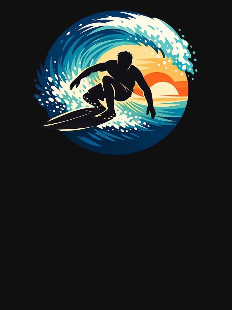 Retro Surf Surfer Silhouette Barrel Exit Sunset Wave by SilentPowerArt T-Shirts, Hoodie, Sweatshirt (Image 3)