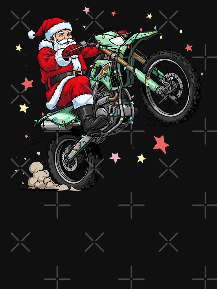 Santa Riding a Dirt Bike Christmas Lights Motocross Racing by BakeryDozen T-Shirts, Hoodie, Sweatshirt (Image 3)