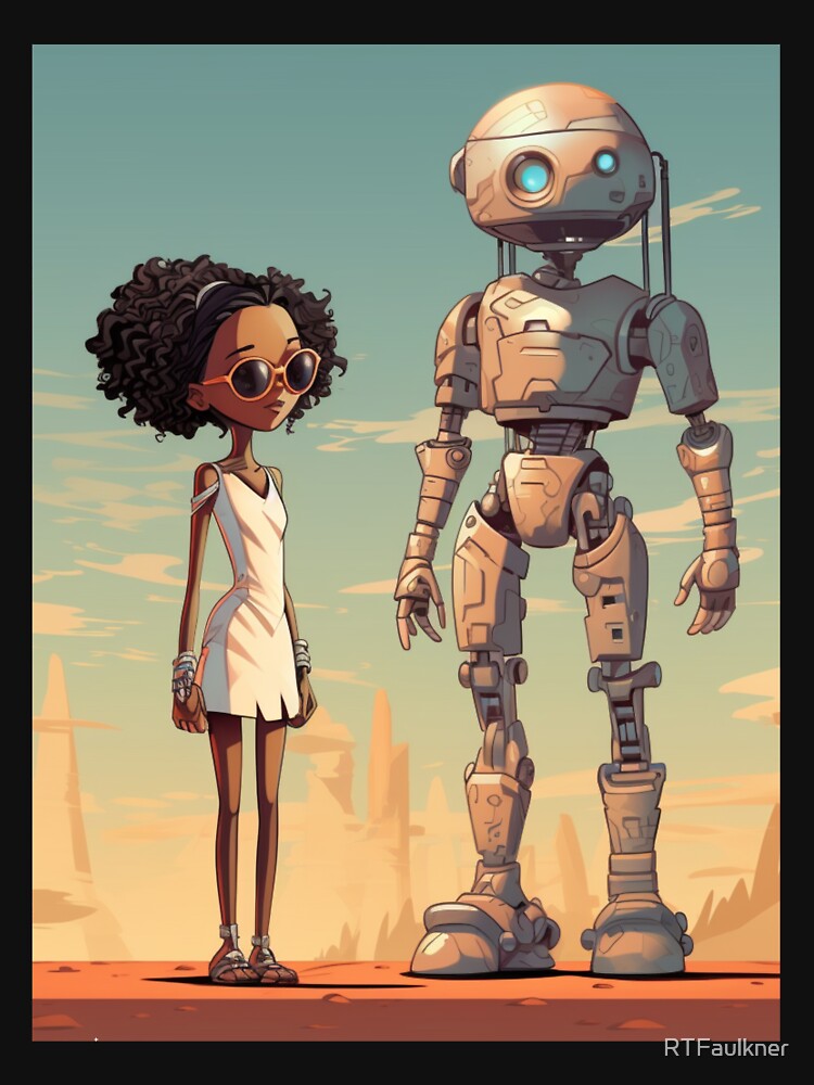 Afrofuturist Girl With Robot Companion by RTFaulkner T-Shirts, Hoodie, Sweatshirt | BlankRebels.com (Image 3)