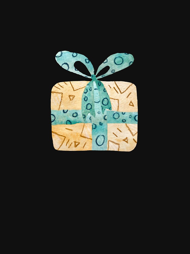 Gift box yellow textured pencil watercolor sketch black by Yana Mustafina | Boho Soulful Designs T-Shirts,... (Image 3)