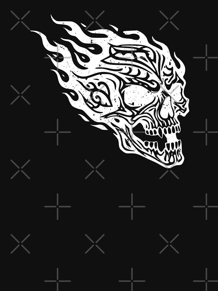 Flaming Skull Tattoo Art Design White 3/4 by Skulls & Calaveras T-Shirts, Hoodie, Sweatshirt | BlankRebels.com (Image 3)