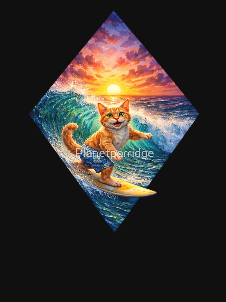 Cat Surfing Sunset Art by Planetporridge T-Shirts, Hoodie, Sweatshirt | BlankRebels.com (Image 3)