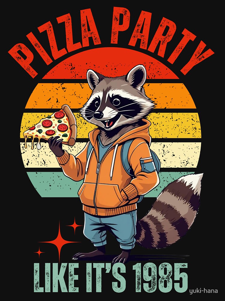 Pizza Party 1985 Retro Raccoon Design by yuki-hana T-Shirts, Hoodie, Sweatshirt | BlankRebels.com (Image 3)