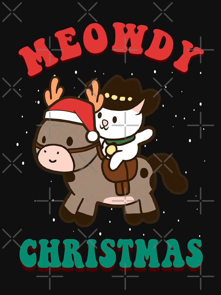 Meowdy Christmas Cute Cowboy Cat Riding A Reindeer Horse Pun by Daytone T-Shirts, Hoodie, Sweatshirt (Image 3)