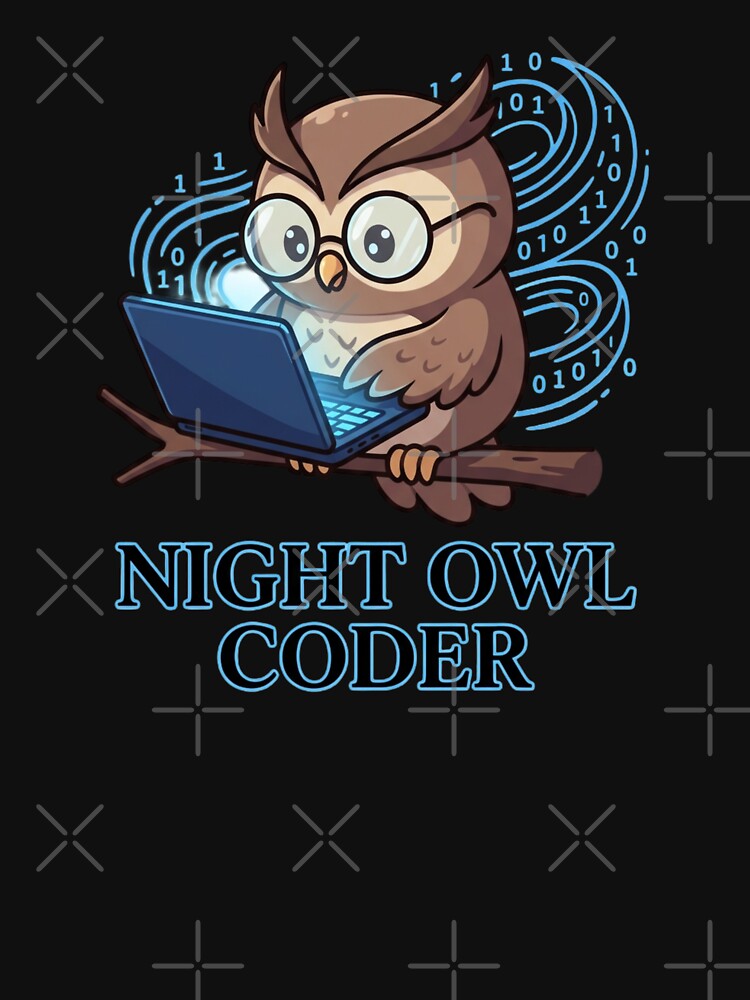 Night Owl Coder Funny Cartoon Graphic for Tech Professional by chattsuede T-Shirts, Hoodie, Sweatshirt (Image 3)
