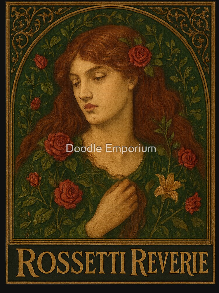 Rossetti Reverie | Vintage Pre-Raphaelite Art Nouveau Portrait by Doodle Emporium T-Shirts, Hoodie, Sweatshirt (Image 3)