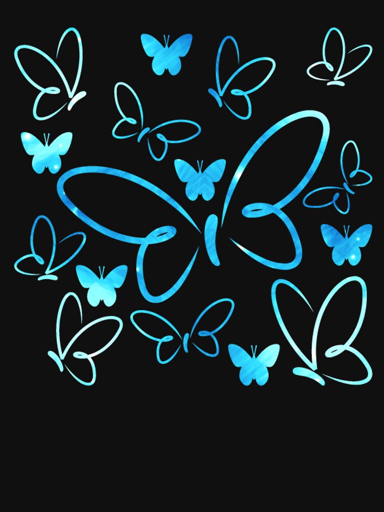 Neon Electric Blue Glowing Butterflies Pattern by Reminixi T-Shirts, Hoodie, Sweatshirt | BlankRebels.com (Image 3)