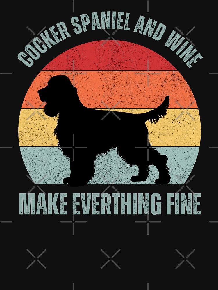Cocker Spaniel and Wine Make Everything fine Retro Sunset Vintage Dog Lover Cute Pet Gift Dog Paw by darunwan... (Image 3)