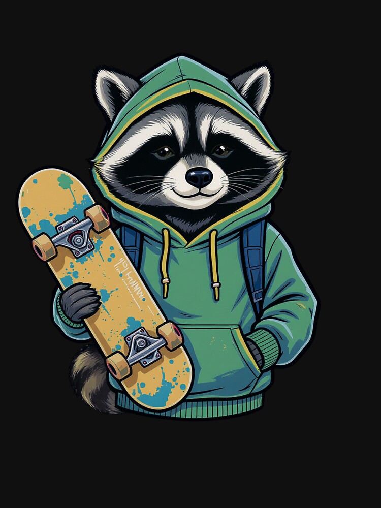 Carefree Raccoon with Skateboard | Cool Streetwear Raccoon Cartoon by ColorSplash123 T-Shirts, Hoodie, Sweatshirt (Image 3)