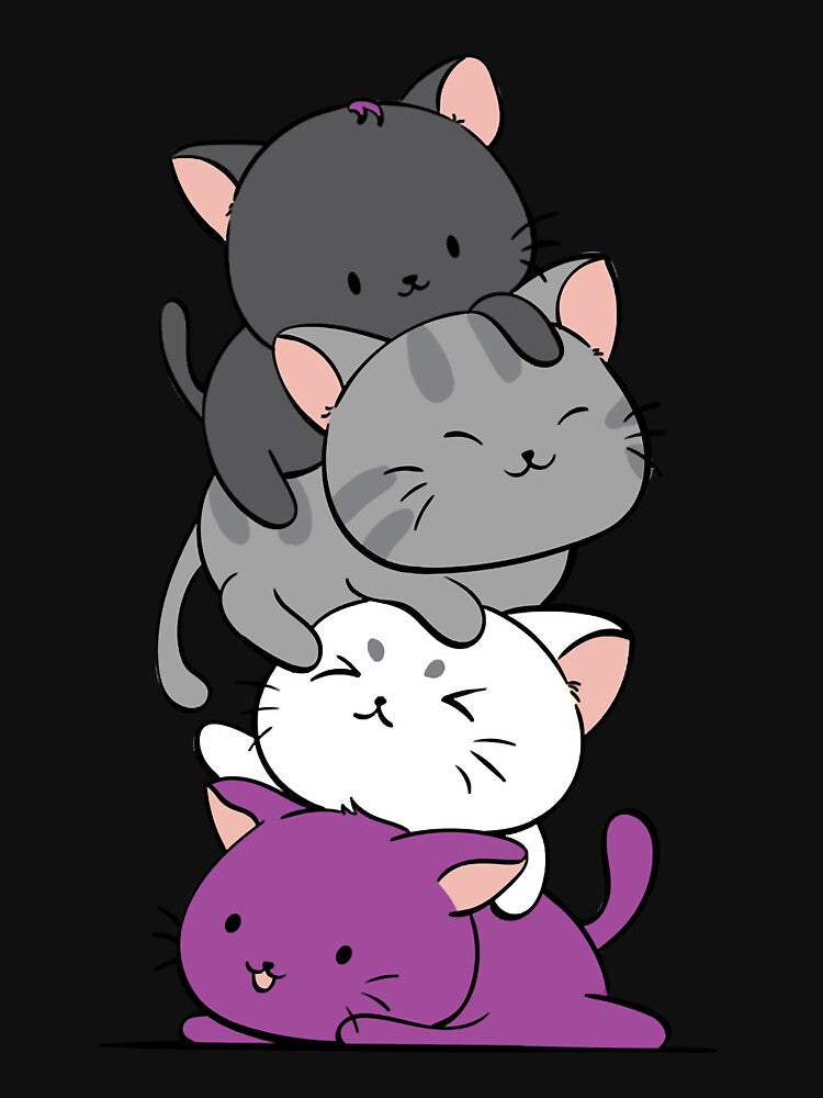 Kawaii Cat Pile Anime Hoodie - Asexual Pride Flag Kittens Essential by raymondpdjar T-Shirts, Sweatshirt (Image 3)