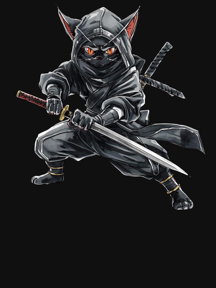Samurai Ninja Cat Warrior T-Shirt – Stealthy Feline Samurai Design for Martial Arts & Anime Fans by UmazDesigns