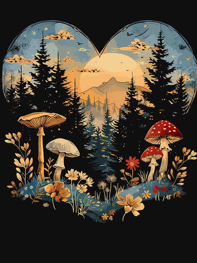 Heart Shaped Cottagecore Mushroom Aesthetic Flower by CandyceMillie T-Shirts, Hoodie, Sweatshirt | BlankRebels.com (Image 3)