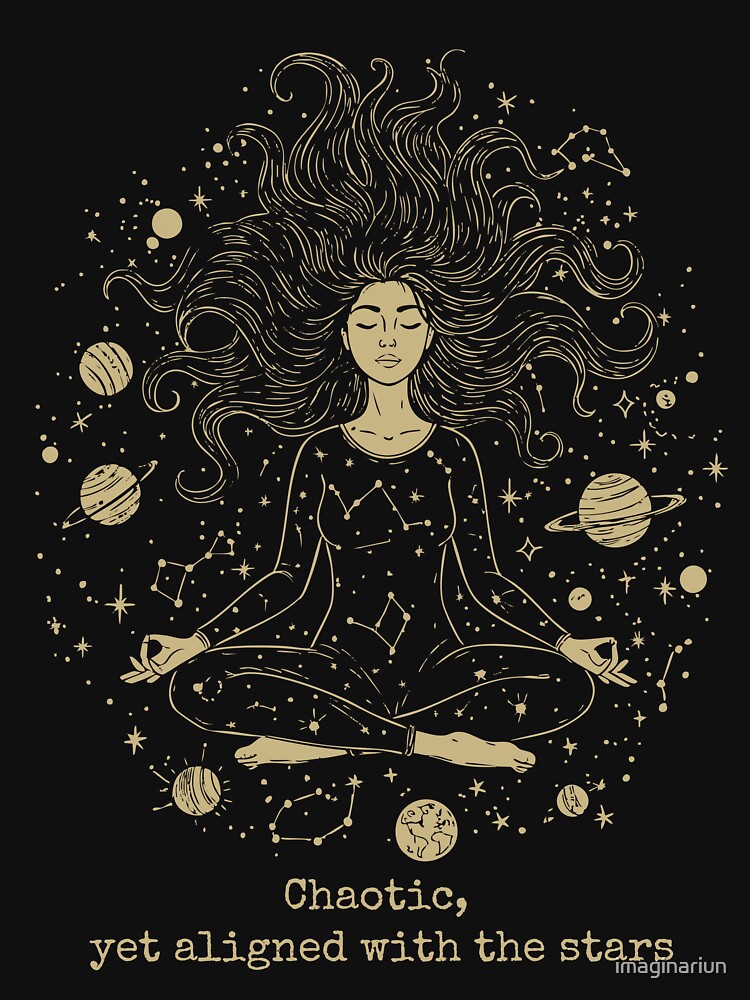Chaotic, Yet Aligned – Celestial Woman Meditation Line Art by imaginariun T-Shirts, Hoodie, Sweatshirt (Image 3)