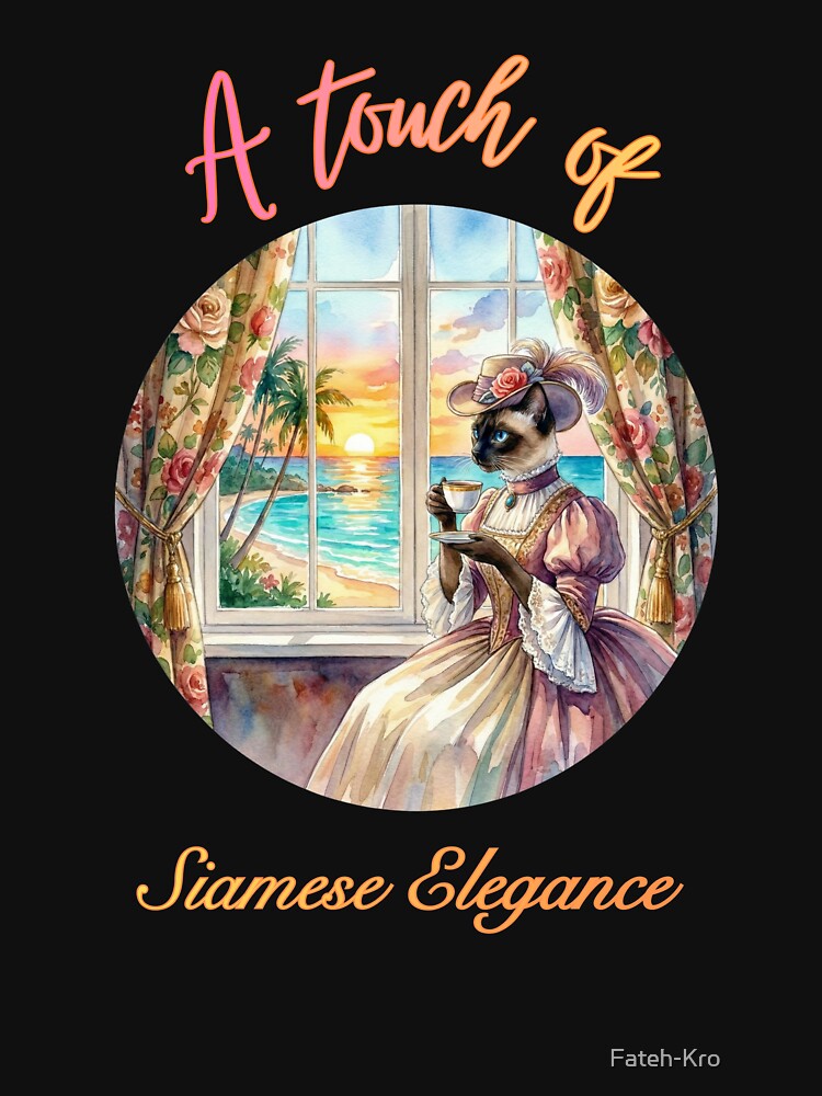 Siamese Elegance Victorian Cat Lady at Tropical Sunset Window by Fateh-Kro ⭐⭐⭐⭐⭐ T-Shirts, Hoodie, Sweatshirt (Image 3)