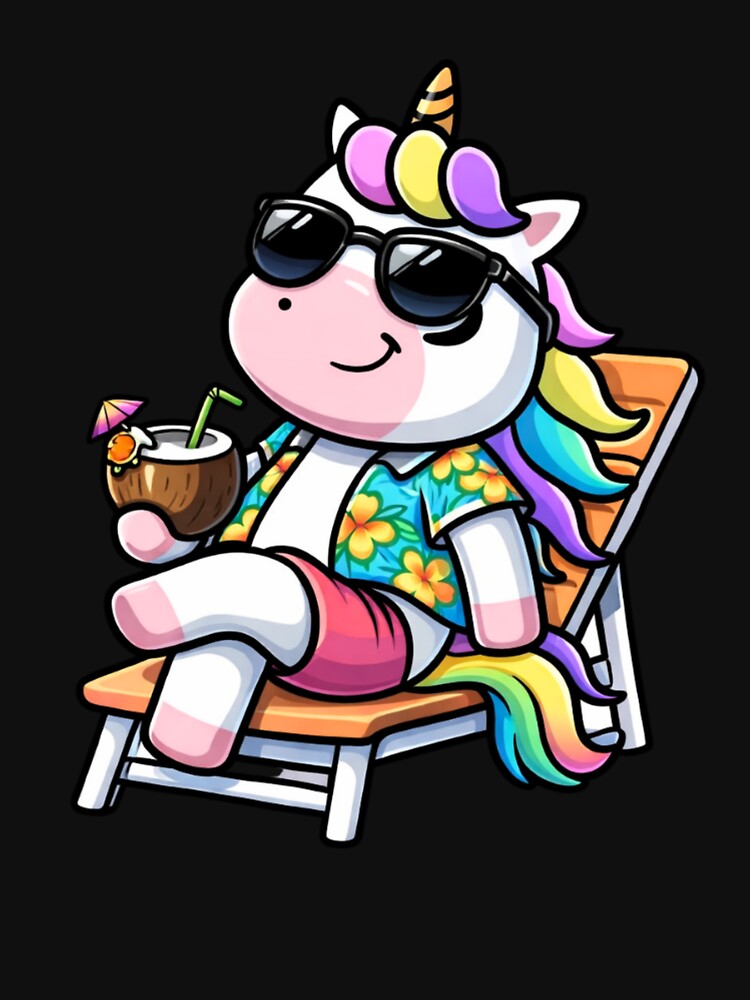 Cool Vacation Unicorn – Chibi Summer Beach Vibes Aesthetic Pastel Rainbow Cartoon by ColorSplash123 T-Shirts,... (Image 3)