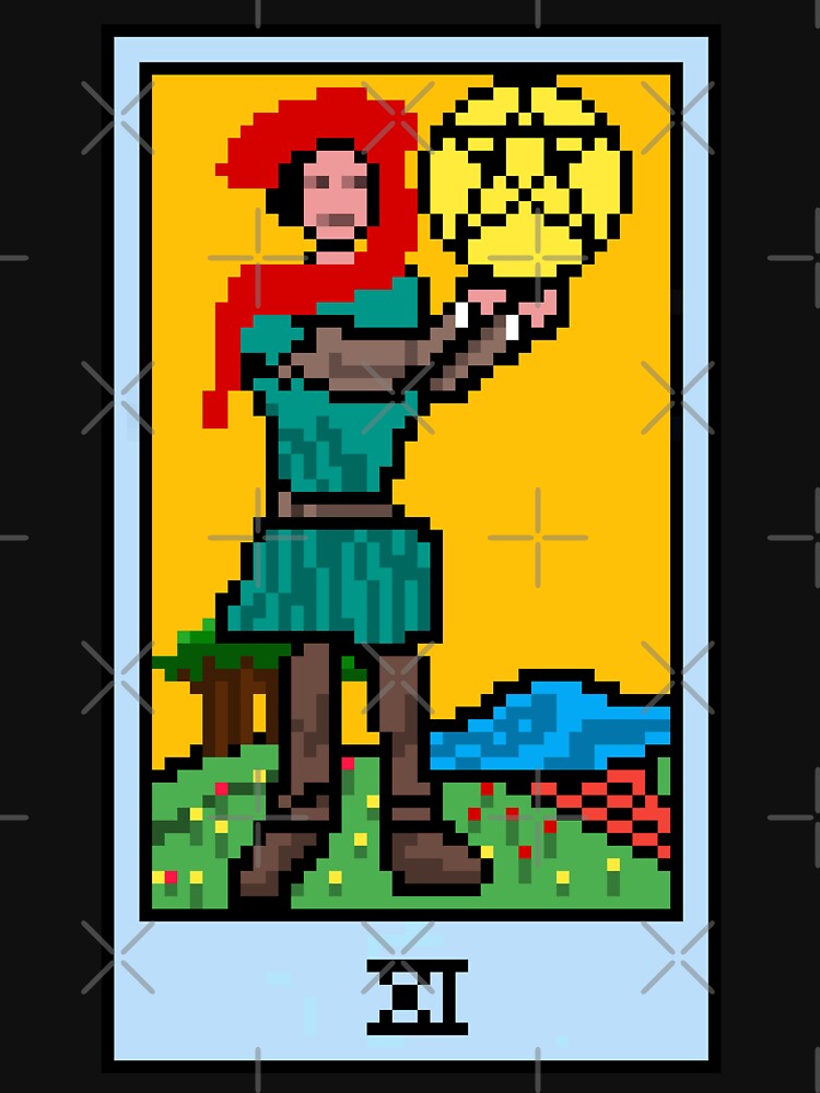 Wait, is this pixel art tarot? Black - Minor Arcana 'Page of Pentacles' (Design for T-shirt, stickers and other... (Image 3)