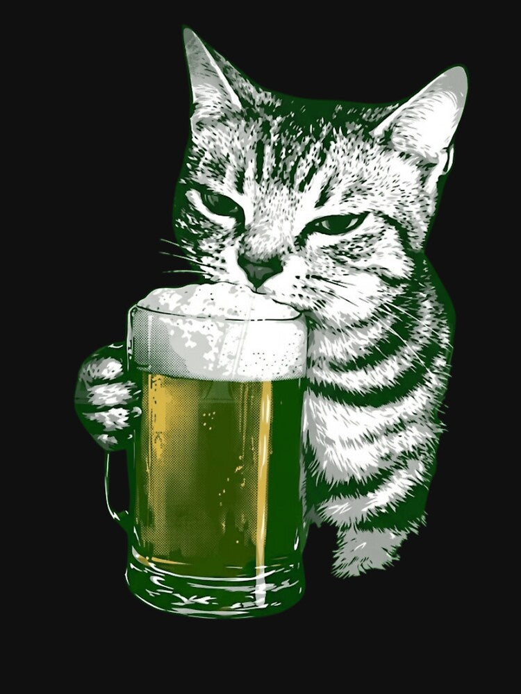 Funny Cat Drinking Beer Vintage Retro Graphic Art by haitrieuic96