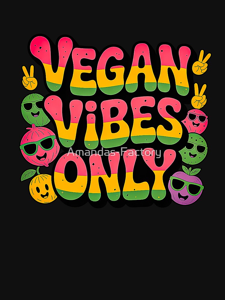 Vegan Vibes Only Retro World Vegan Day Design by Amanda's Factory T-Shirts, Hoodie, Sweatshirt | BlankRebels.com (Image 3)