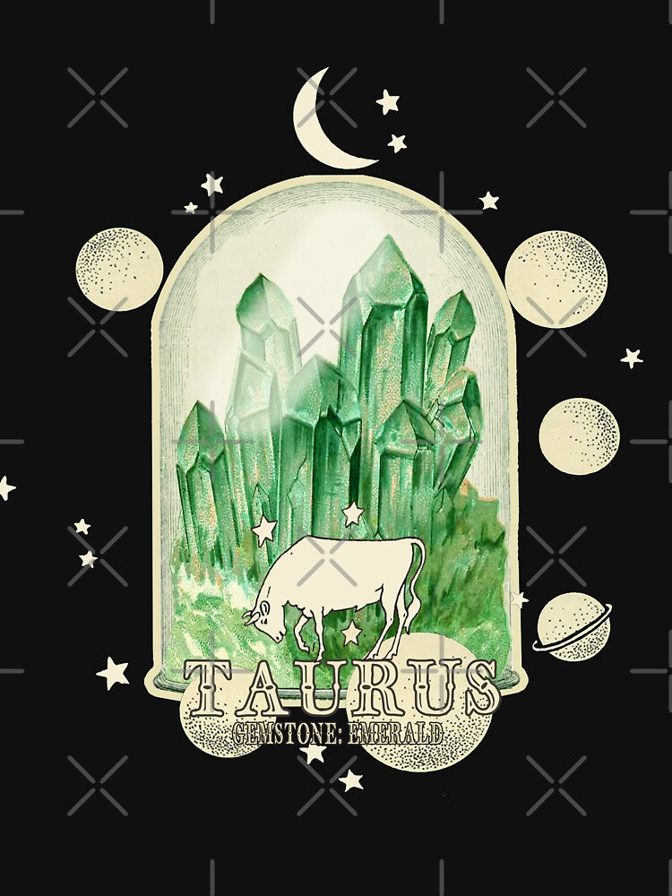Taurus Gemstone: Emerald crystal. Astral design. Black version by MINDTHECHERRY T-Shirts, Hoodie, Sweatshirt (Image 3)
