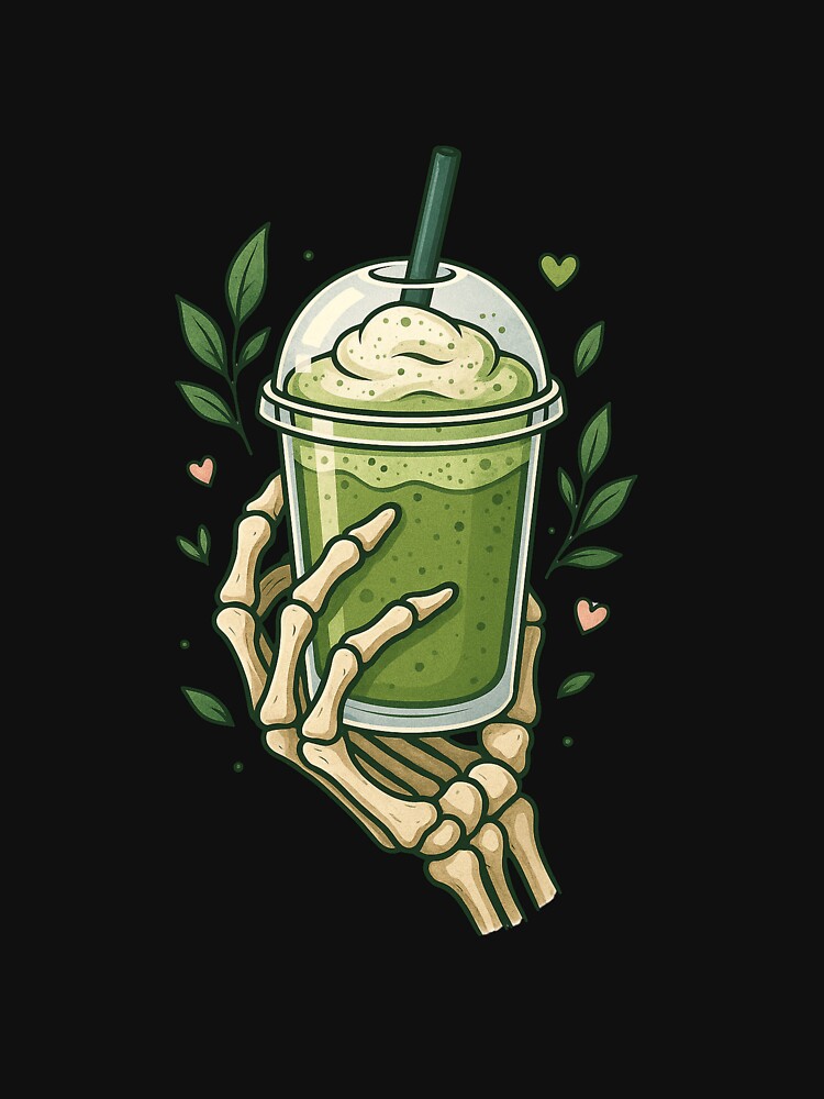"Skeleton Hand with Matcha Latte – Aesthetic Green Drink Art" by ColorSplash123 T-Shirts, Hoodie, Sweatshirt (Image 3)