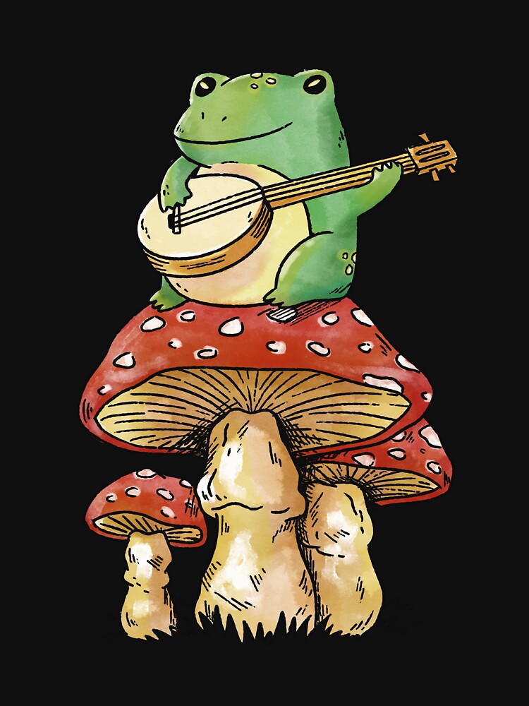 Cottagecore Aesthetic Frog Playing Banjo on Mushroom Cute by BOUBOULE2022 T-Shirts, Hoodie, Sweatshirt (Image 3)