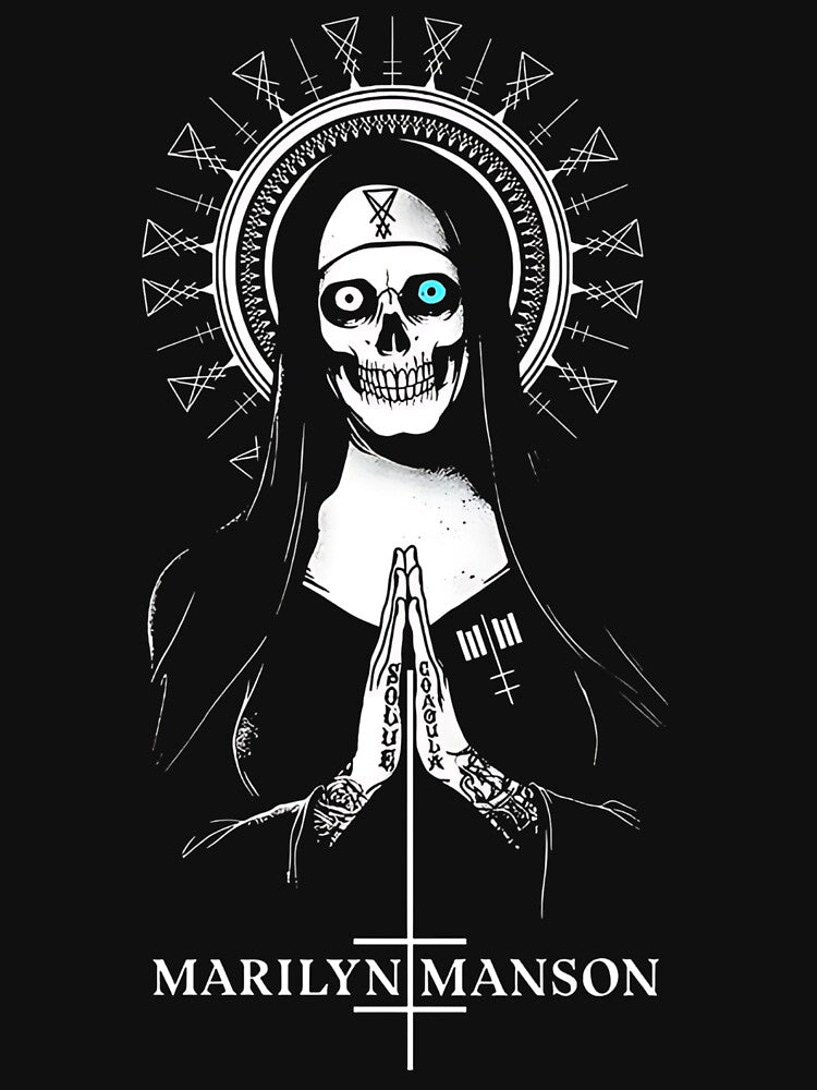 Marilyn Manson Praying Skeleton | Graphic Industrial Style by New Mentality: Mindset Apparel T-Shirts, Hoodie,... (Image 3)