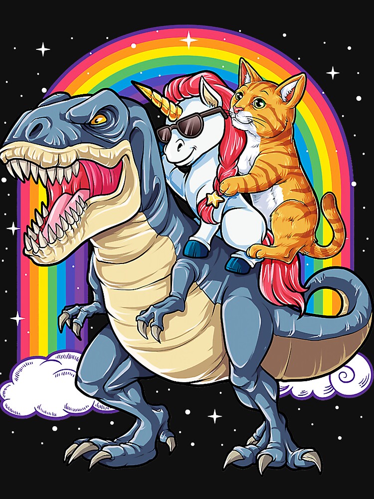 Cat Unicorn Riding Dinosaur Kitten Lover Space Galaxy by ClareMadelane