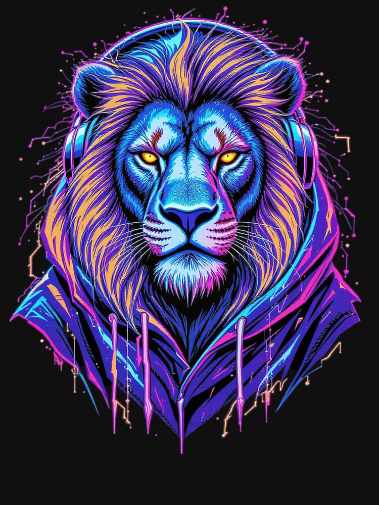 Urban Lion Hoodie Art – Neon Cyberpunk Streetwear by ColorSplash123