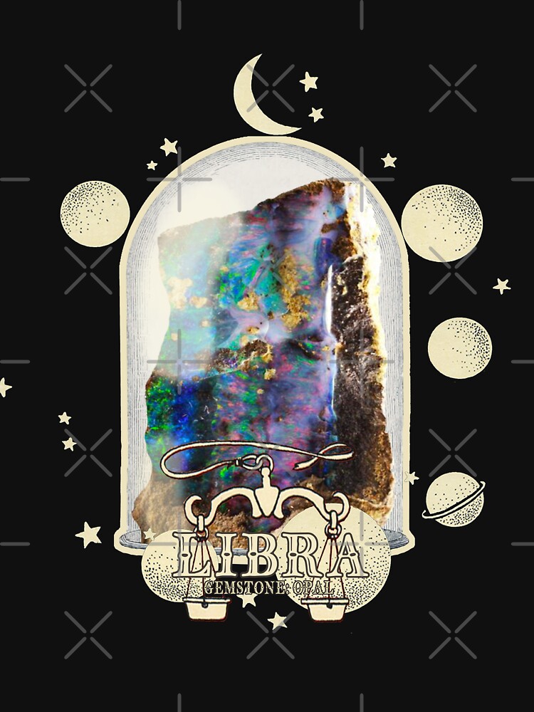 Libra Gemstone: Opal crystal. Astral design. Black version by MINDTHECHERRY T-Shirts, Hoodie, Sweatshirt (Image 2)