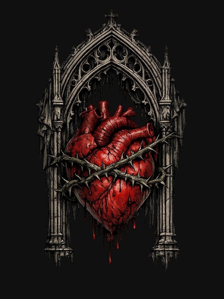 Thornbound Gothic Heart Under Cathedral Arch by Mouraludia T-Shirts, Hoodie, Sweatshirt | BlankRebels.com (Image 3)