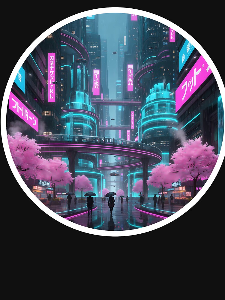 Cyberpunk City: Cherry Blossom Rain. by VirtualRealPicture T-Shirts, Hoodie, Sweatshirt | BlankRebels.com (Image 3)