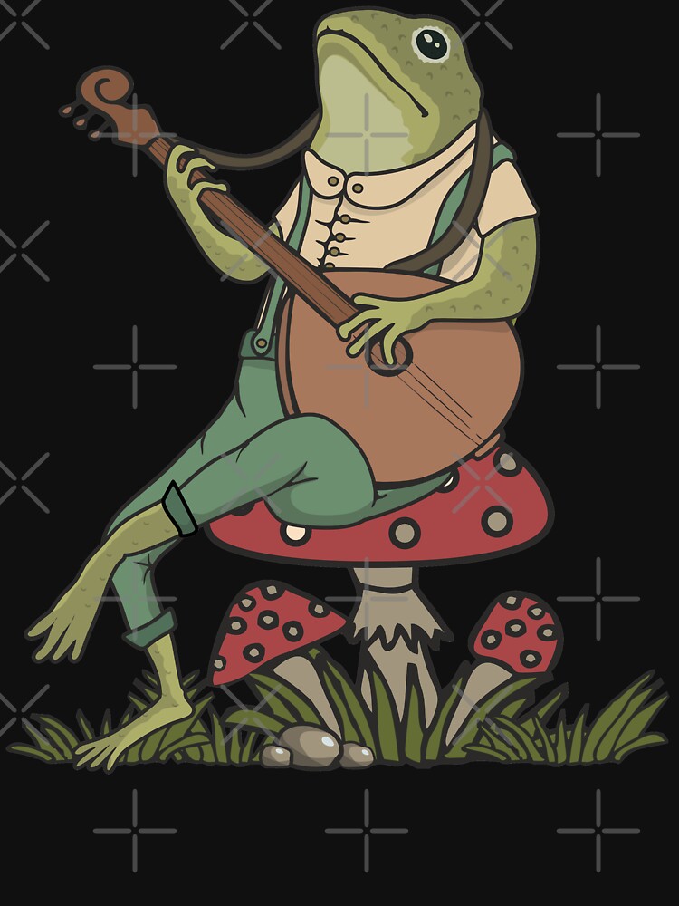Vintage Frog Playing Banjo on a Mushroom Cottagecore Aesthetic Retro Design by alenaz T-Shirts, Hoodie, Sweatshirt (Image 3)