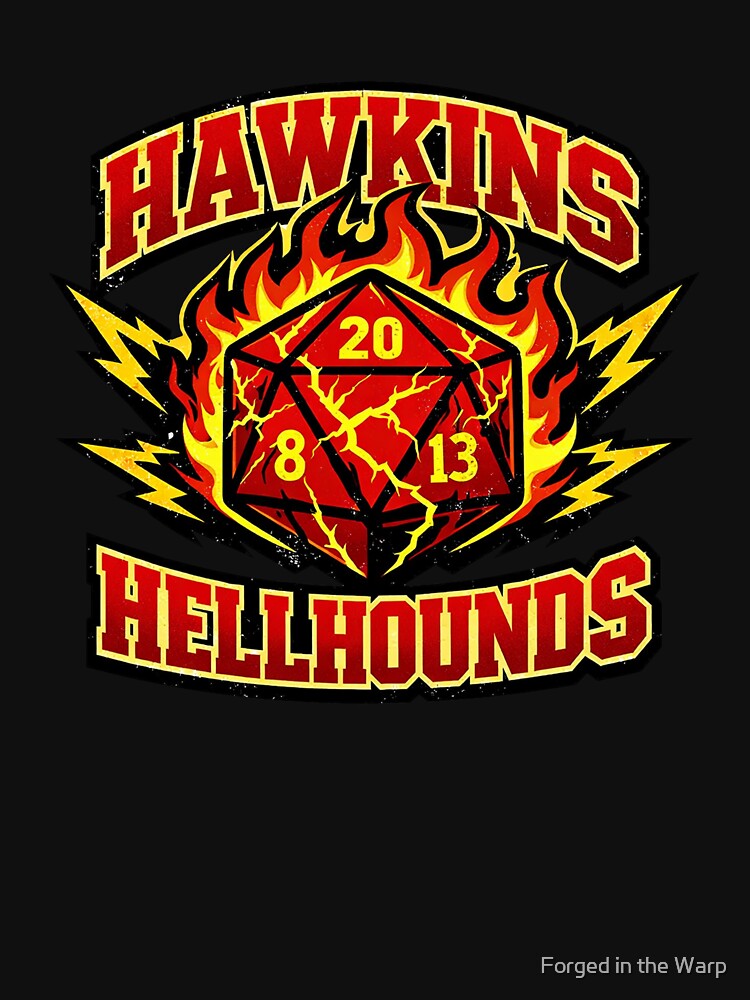 Hawkins Hellhounds Retro 80s Dice Esports Shirt – Flaming D20 Fantasy Team Logo – Vintage Small-Town... (Image 3)