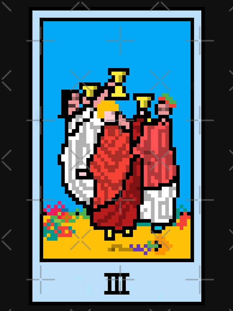 Wait, is this pixel art tarot? Black - Minor Arcana 'Three of Cups' (Design for T-shirt, stickers and other... (Image 3)