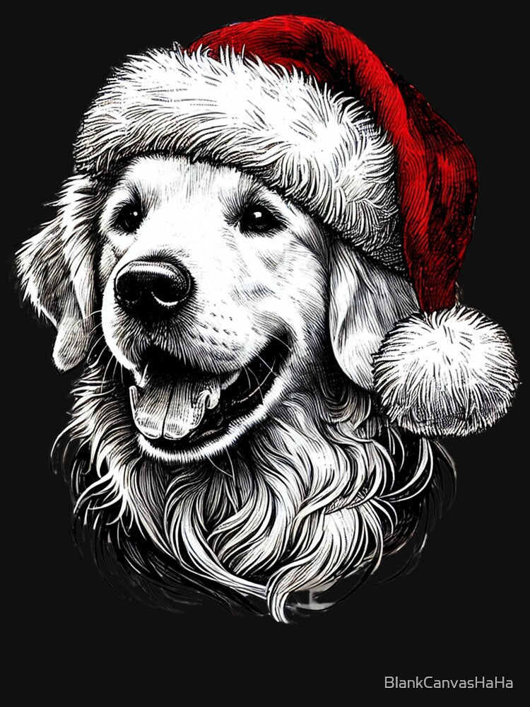 Golden Retriever Christmas Shirt - Festive Dog with Santa Hat by BlankCanvasHaHa