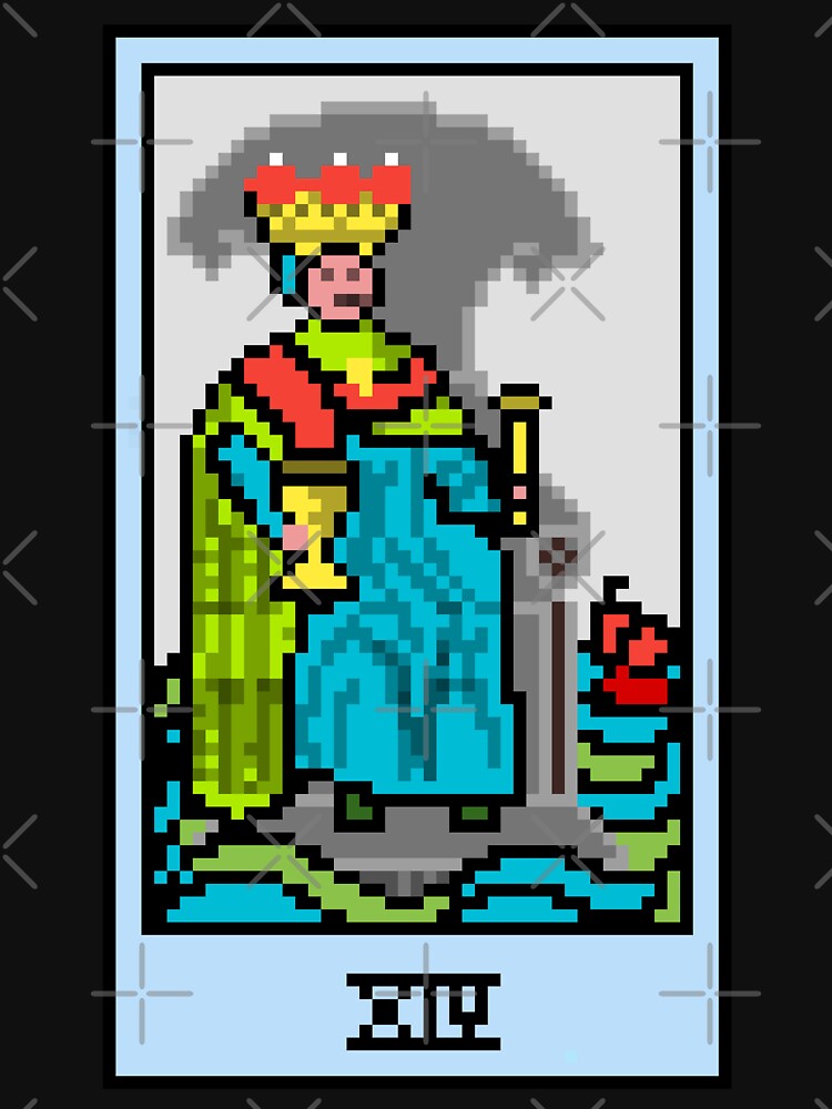 Wait, is this pixel art tarot? Black - Minor Arcana 'King of Cups' (Design for T-shirt, stickers and other... (Image 3)