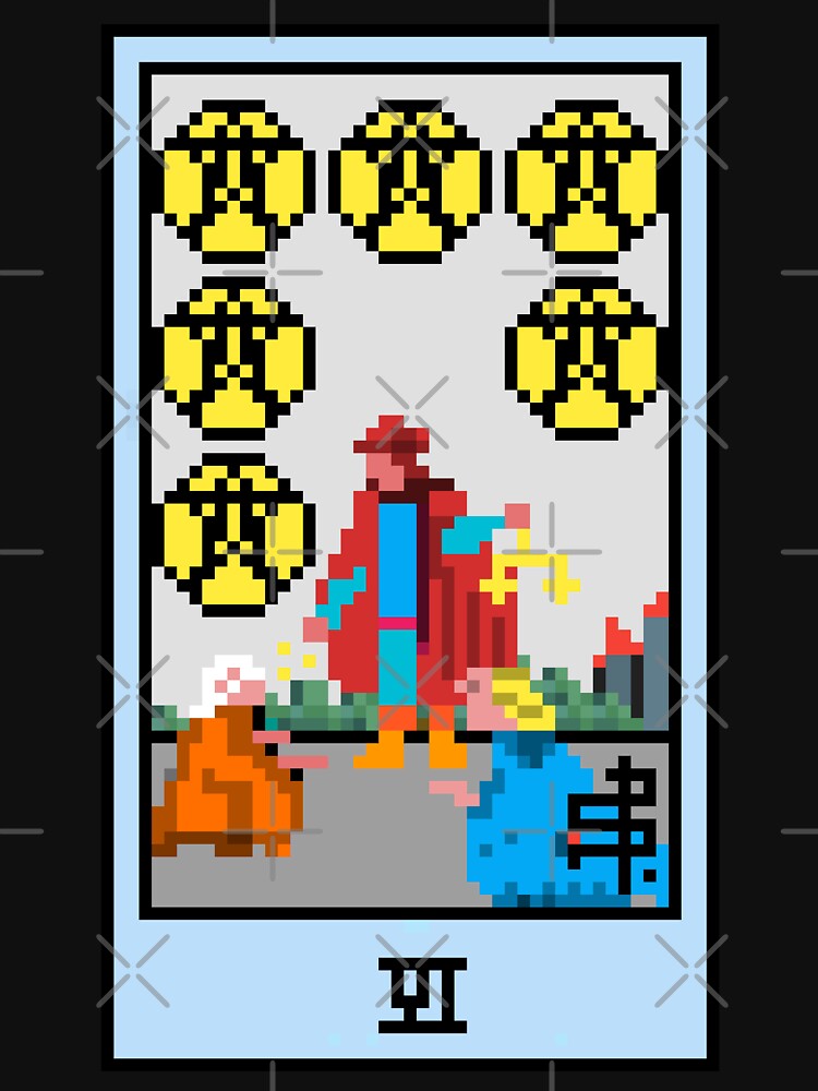 Copy of Wait, is this pixel art tarot? Black - Minor Arcana 'Six of Pentacles' (Design for T-shirt, stickers... (Image 3)